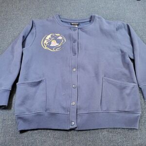 Vtg Pembrook Blue Snap Front Cardigan Sweatshirt Embroidered Flower Womens Med